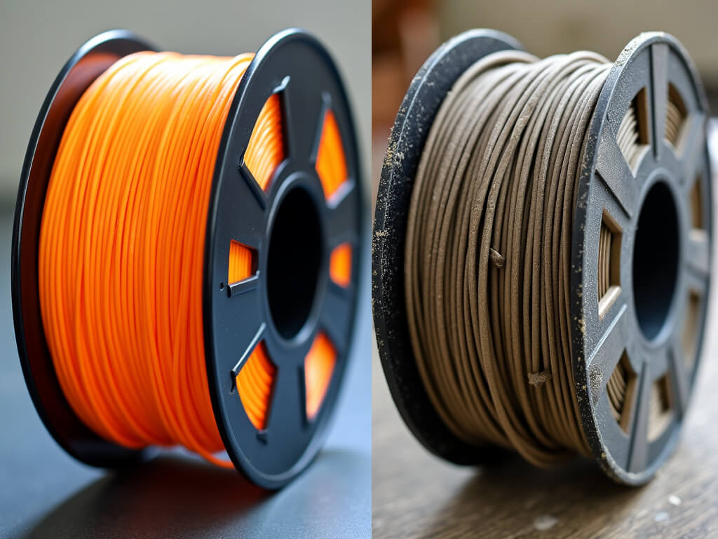 Side-by-side comparison of fresh filament vs. degraded filament